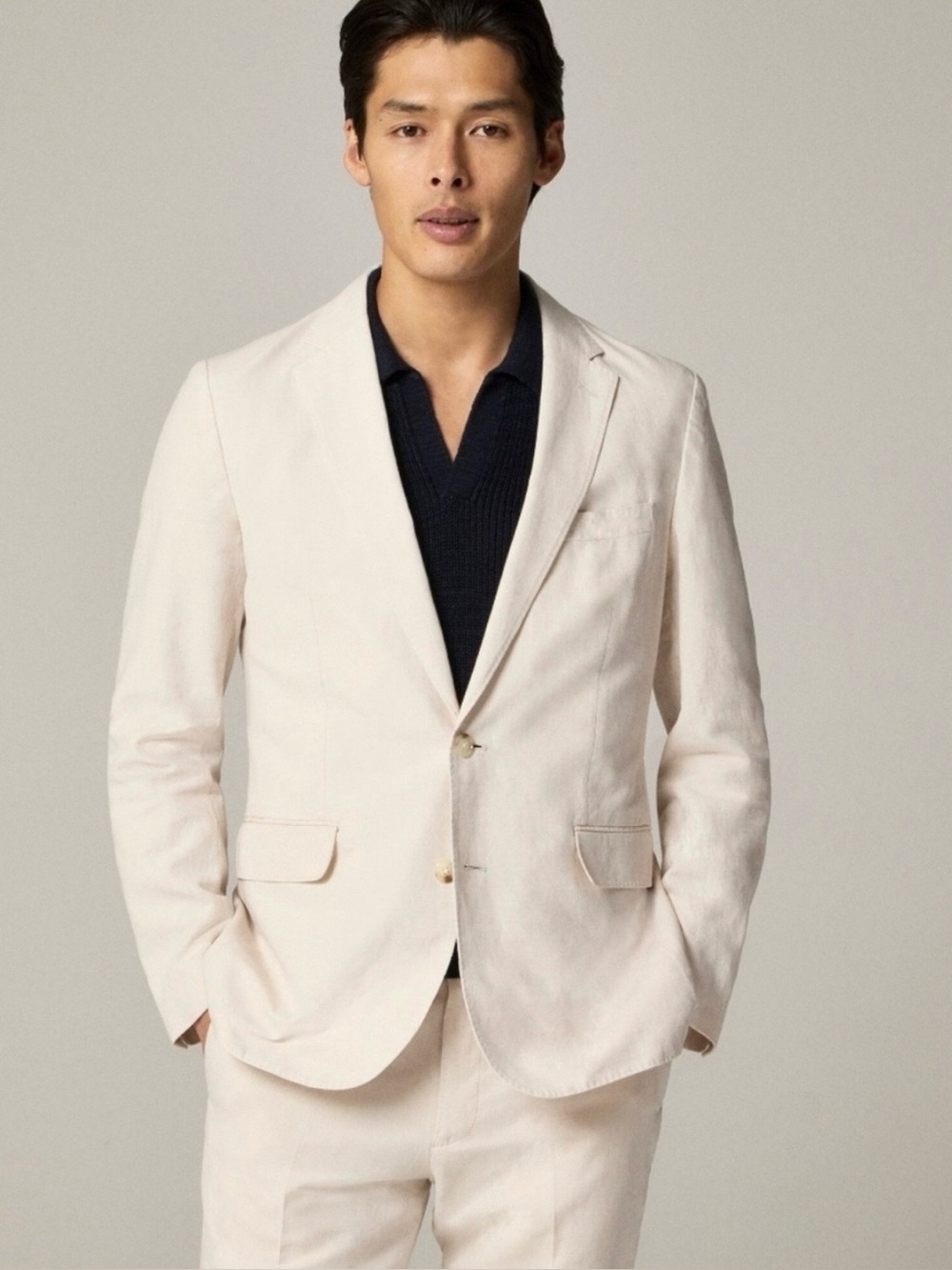 J.Crew Ludlow Irish Cotton Linen Suit Jacket Cream Size 42S NWT